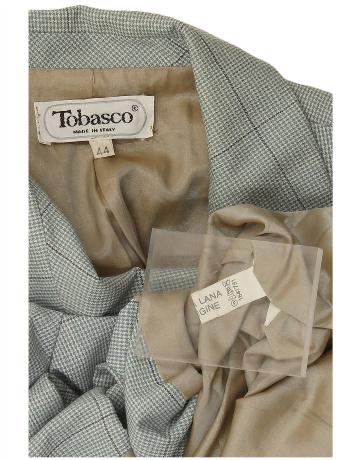 Vintage dame 2-knaps blazerjakke IT 44 Medium Blue Houndstooth Uld