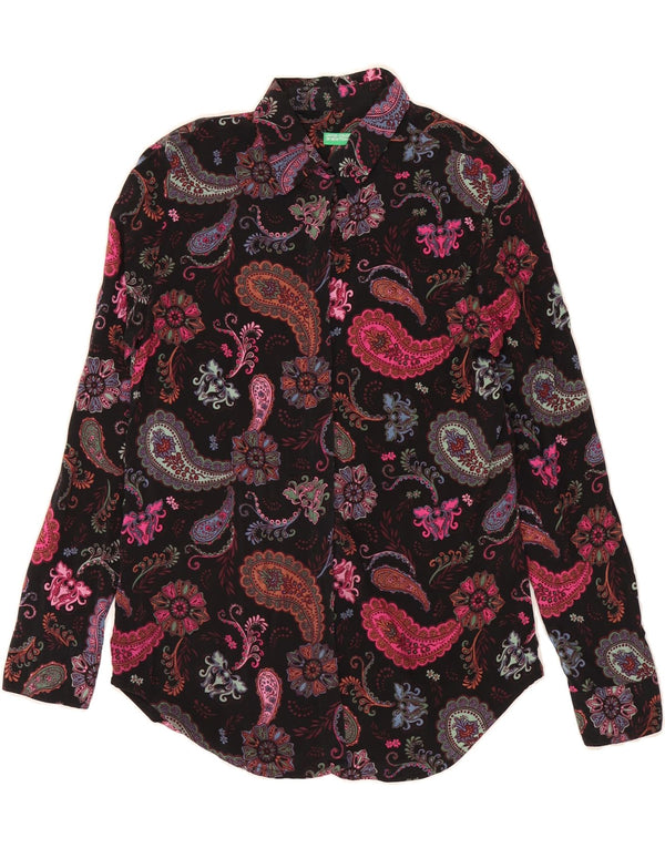 BENETTON Dameskjorte UK 10 Small Black Paisley Modal