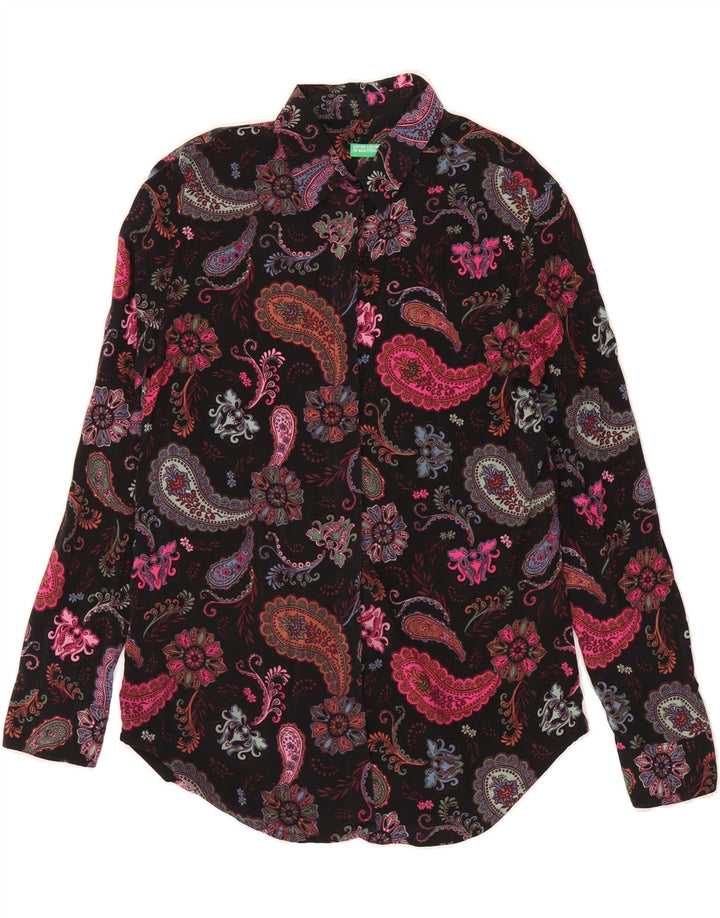 BENETTON Dameskjorte UK 10 Small Black Paisley Modal