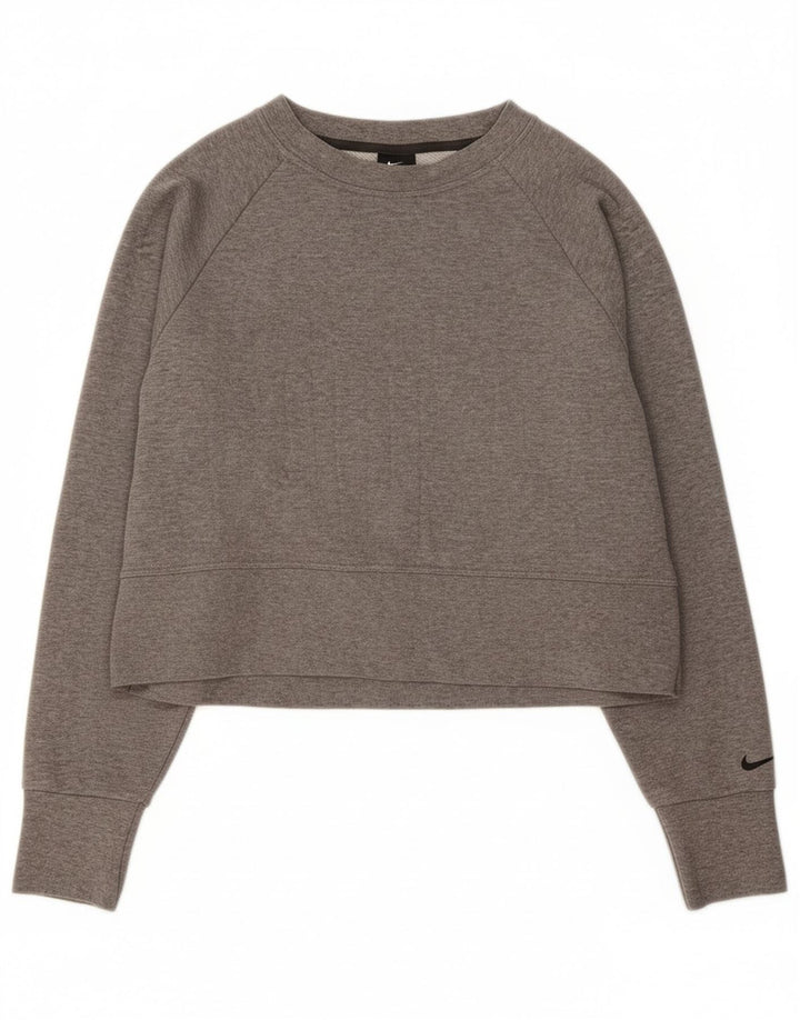 NIKE Womens Dri Fit Oversized Crop Sweatshirt Jumper UK 10 Small Grey