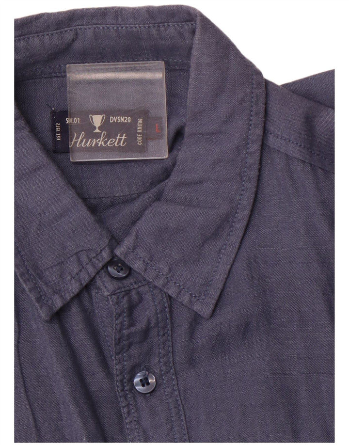 VINTAGE Herre Militær Kortærmet Skjorte Large Navy Blue