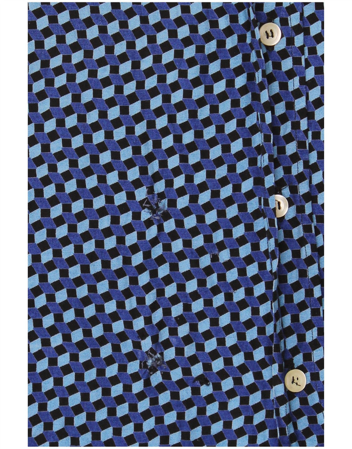 Vintage kortærmet herreskjorte 2XL blå geometrisk