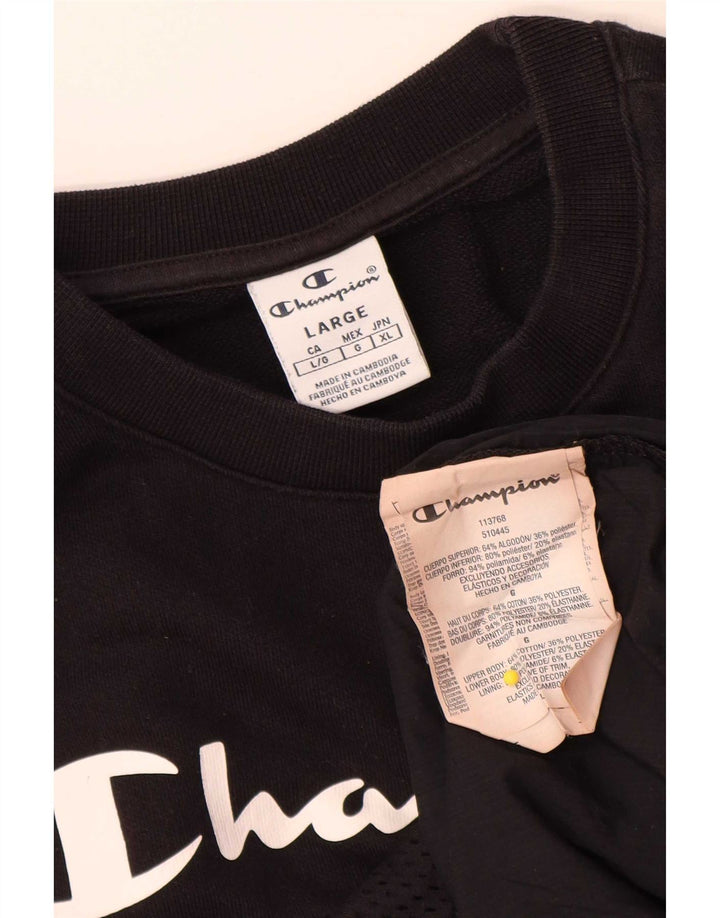 Champion Dame Grafisk Sweatshirt Jumper UK 16 Stor sort bomuld