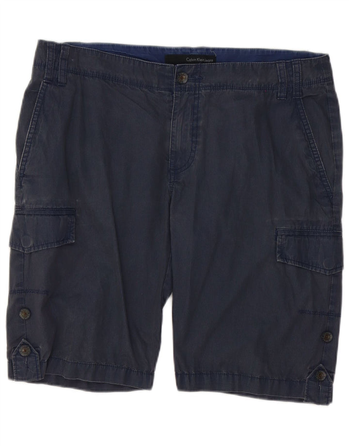 Calvin Klein Herre Cargo Shorts W33 Mellem marineblå nålestribet bomuld