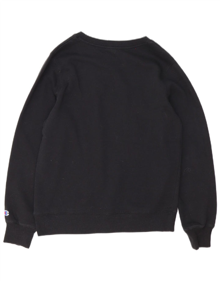 Champion Dame Grafisk Sweatshirt Jumper UK 14 Medium Sort Bomuld