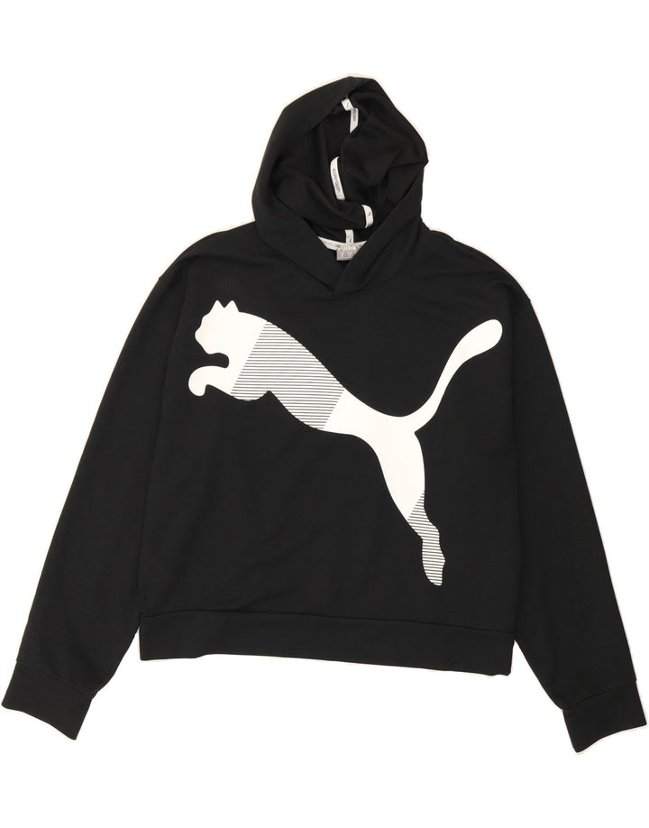 PUMA Womens Oversized Graphic Hoodie Jumper UK 14 Medium Black Polyester Vintage Puma and Second-Hand Puma from Messina Hembry 