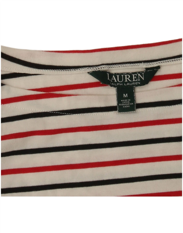 Ralph Lauren Dame Top 3/4 ærmer UK 12 Medium Hvid Stribet