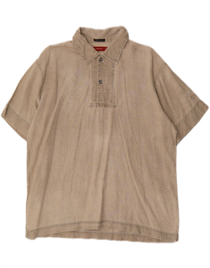 Replay Herre Kortærmet Pullover Shirt XL Beige Linen