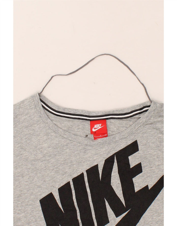 NIKE Womens Graphic Top Long Sleeve UK 10 Small Grey Polyester Vintage Nike and Second-Hand Nike from Messina Hembry 
