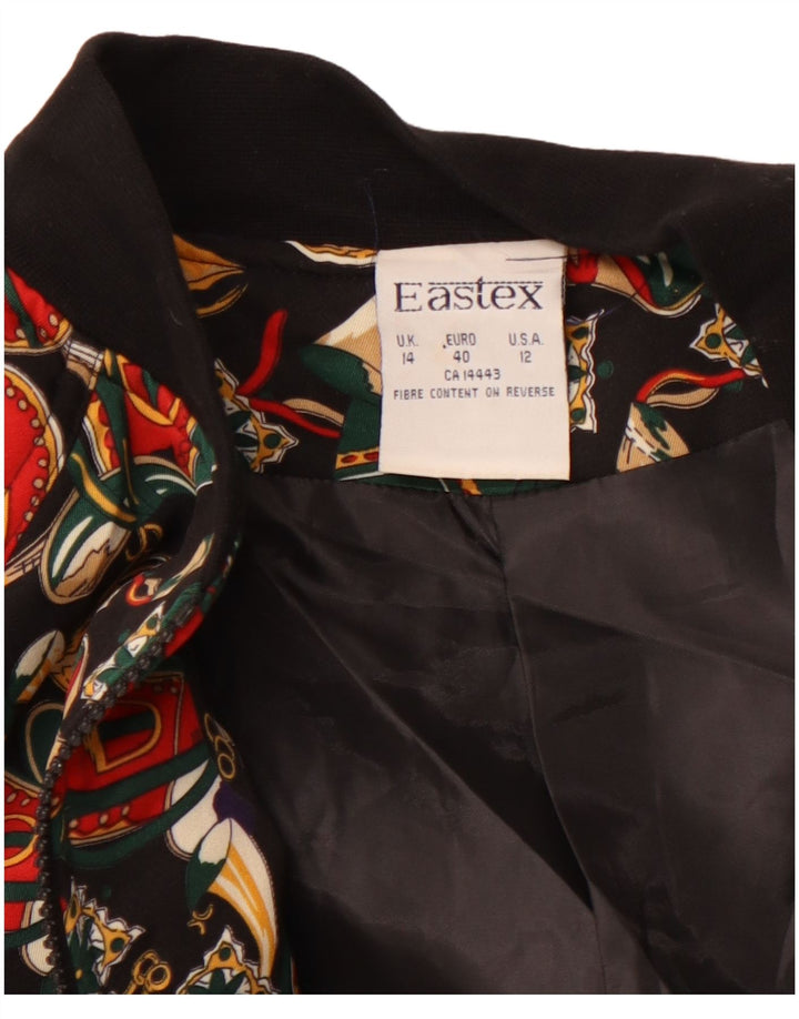 EASTEX Dame Oversized grafisk bomberjakke UK 14 Stor sort polyester