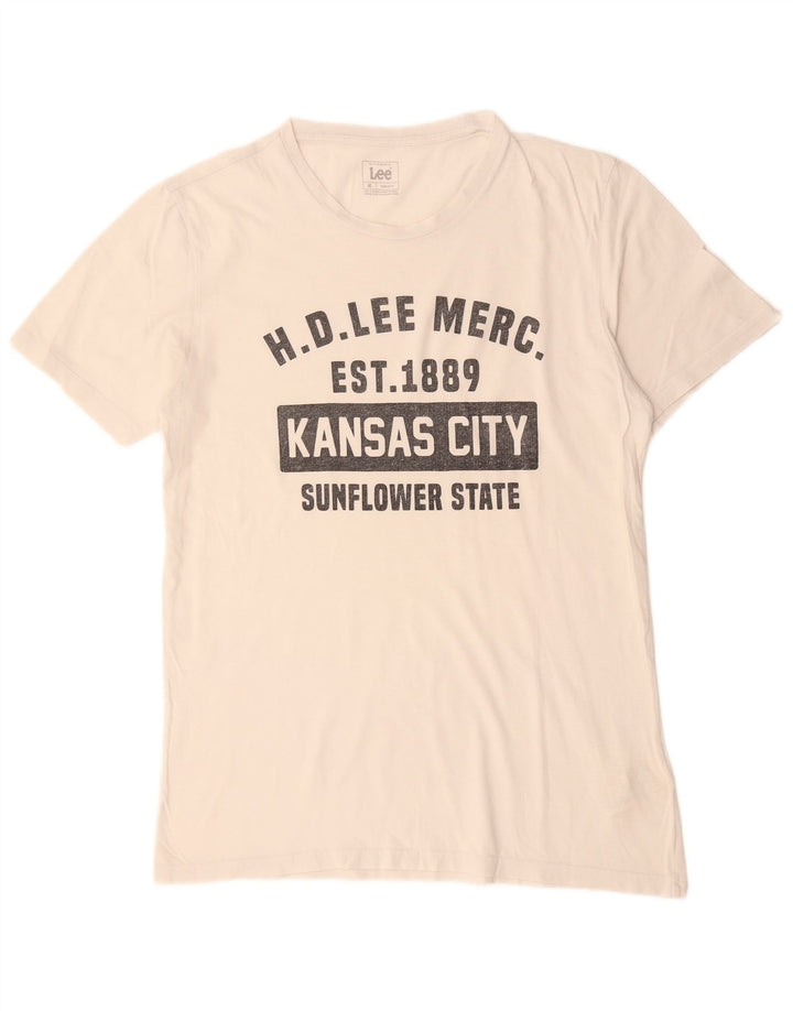 LEE Herre Regular Fit Grafisk T-shirt Top Medium Off White Bomuld