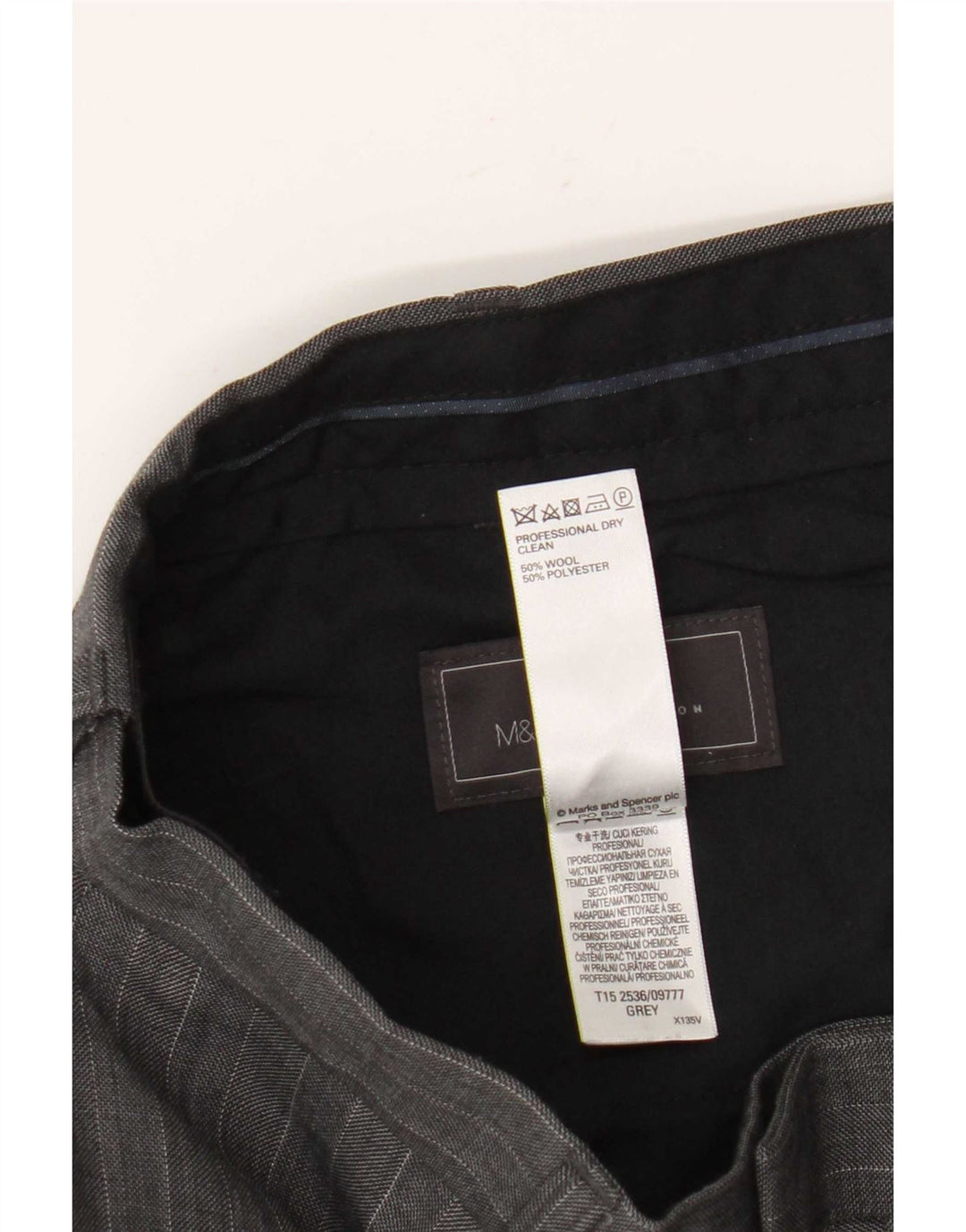 Marks & Spencer herre skræddersyet pasform jakkesætbukser W38 L30 grå nålestribe