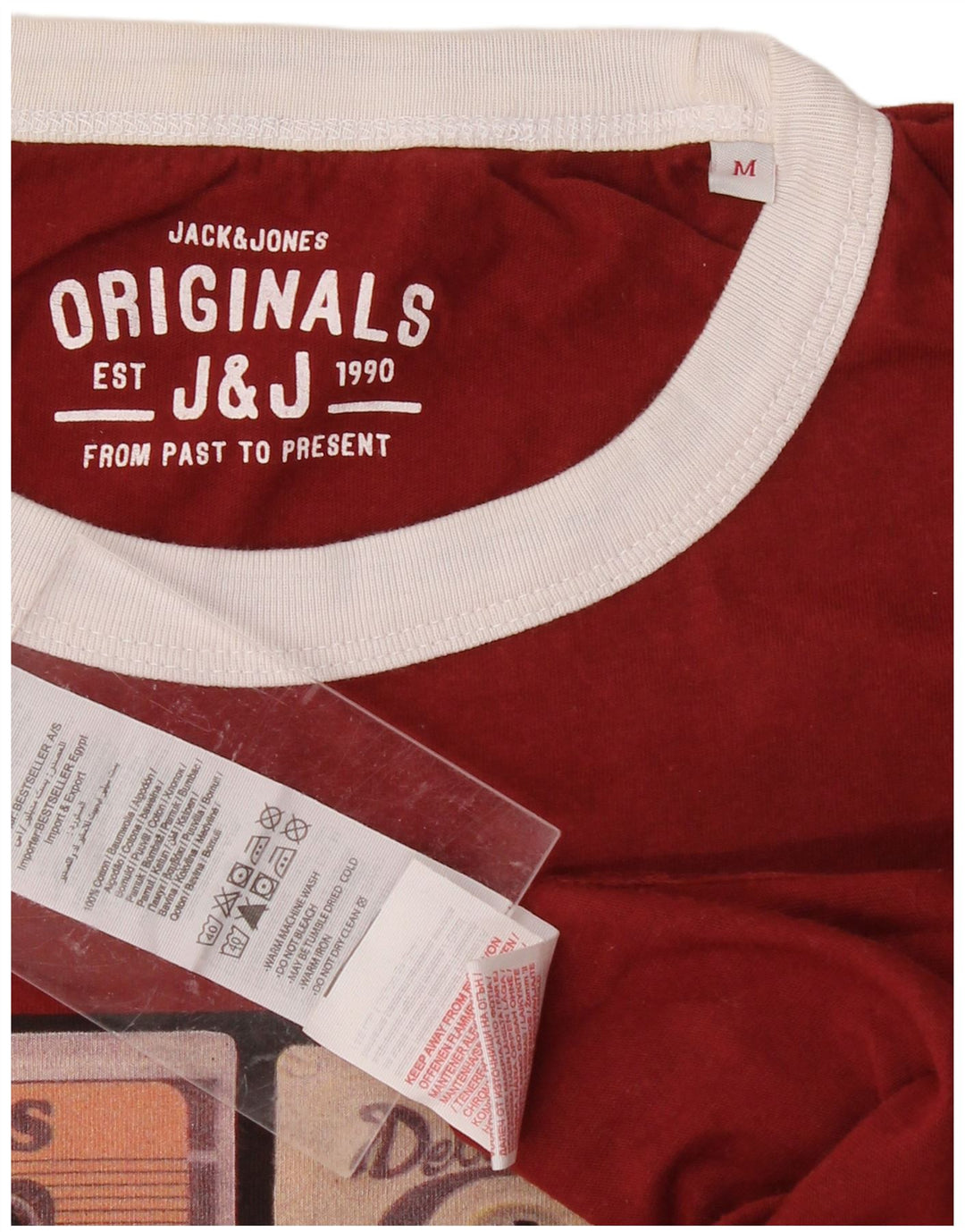 JACK & JONES Mens Graphic T-Shirt Top Medium Red Cotton