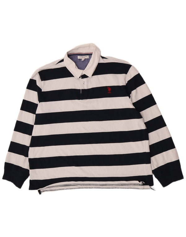 U.S. Polo Assn. Langærmet rugby poloskjorte til mænd 2XL marineblå stribet