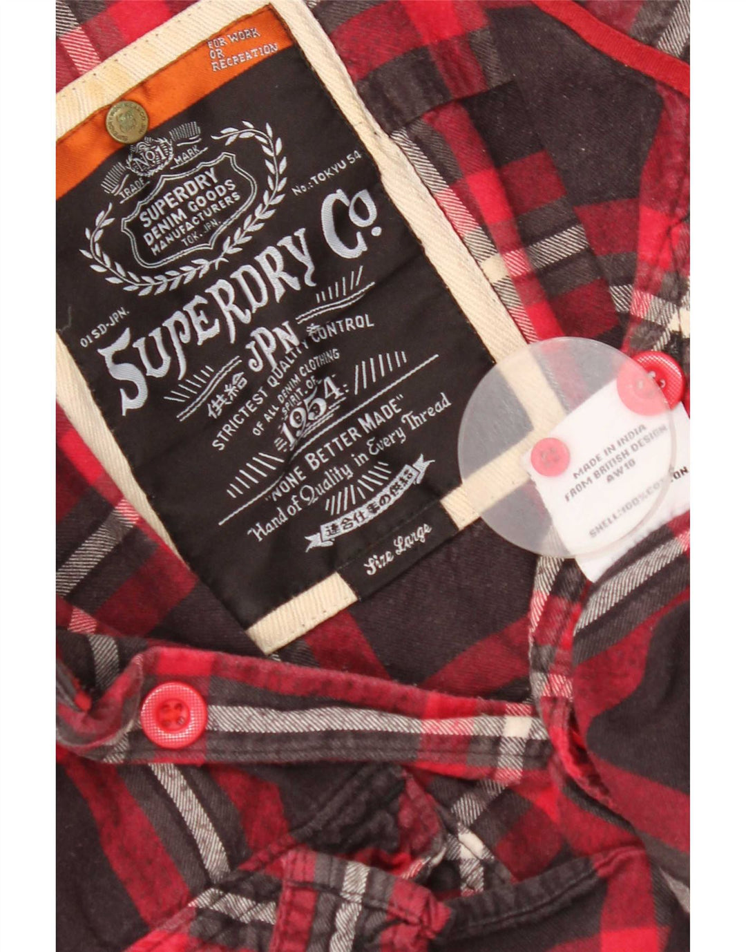 Superdry Flanelskjorte til mænd, stor rød ternet bomuld