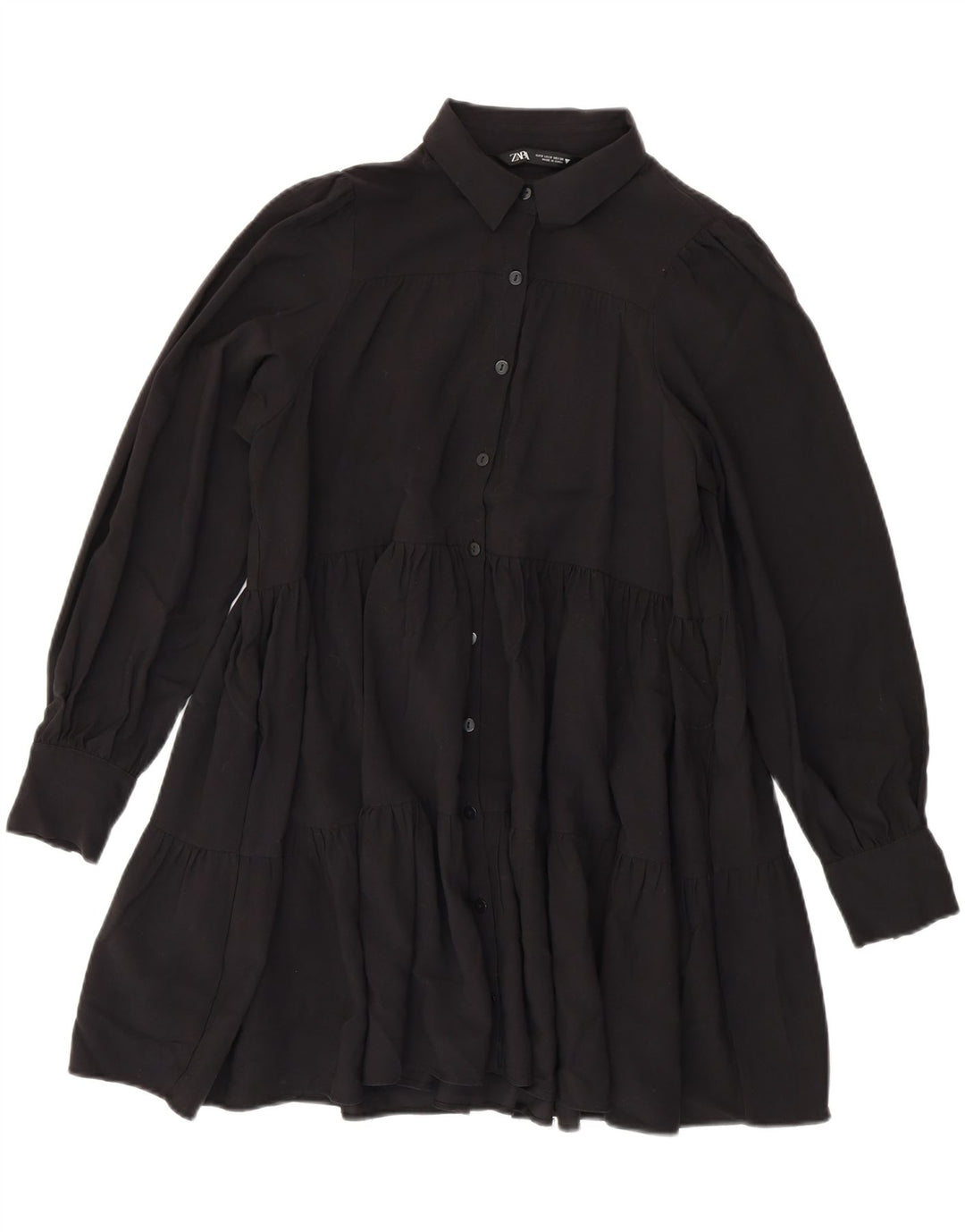 Zara Womens Oversized Tiered Dress UK 10 Small Black Viscose