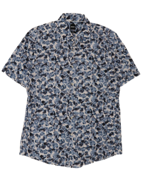 Hugo Boss Herre Stretch Kortærmet Skjorte Størrelse 43 17 XL Blue Floral