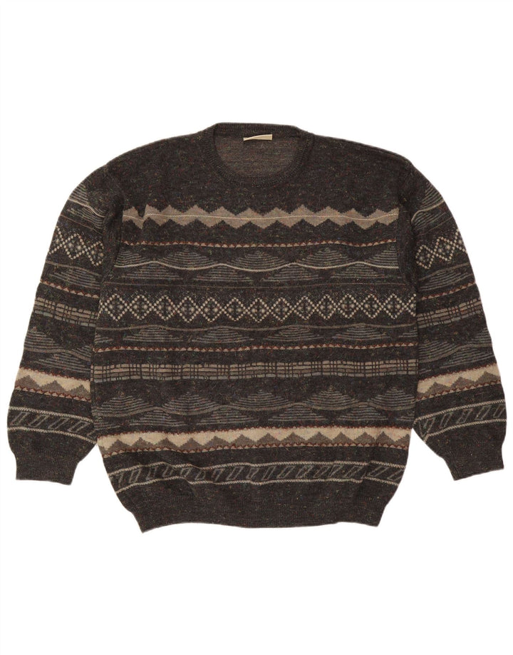 Rodes Herre Crew Neck Jumper Sweater Medium Grå Geometrisk Akryl