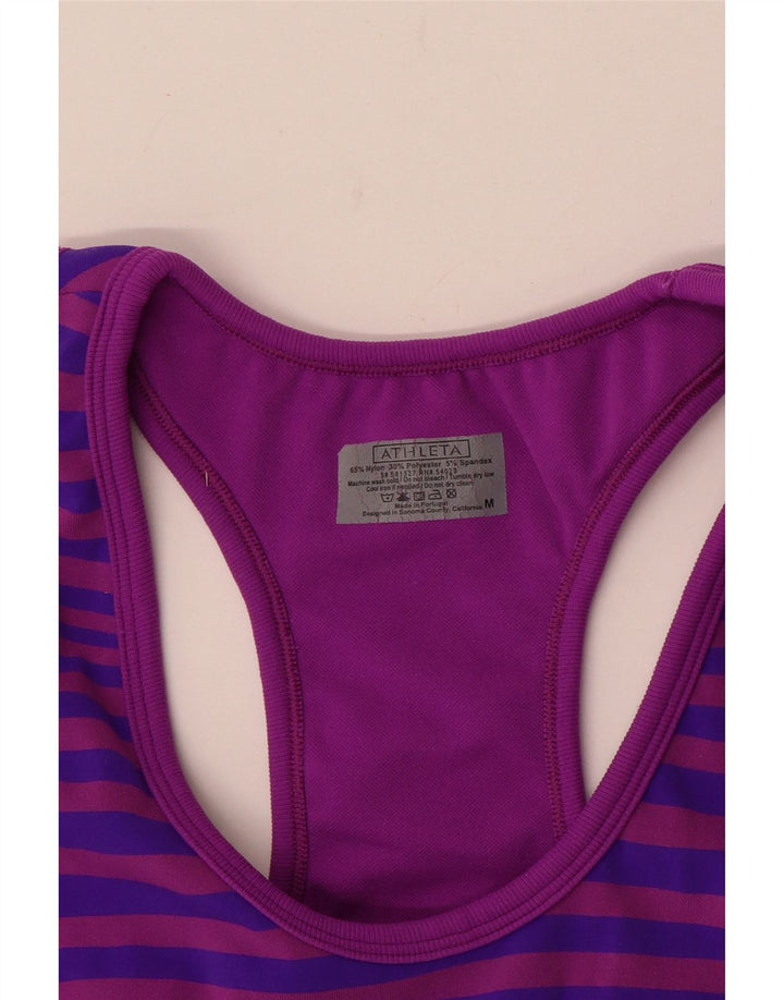 Athleta Damevest Top UK 12 Medium Lilla Stribet Nylon