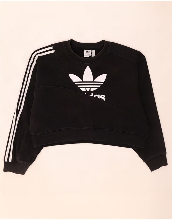 Adidas Womens Oversized Crop Graphic Sweatshirt Jumper UK 8 Small Black