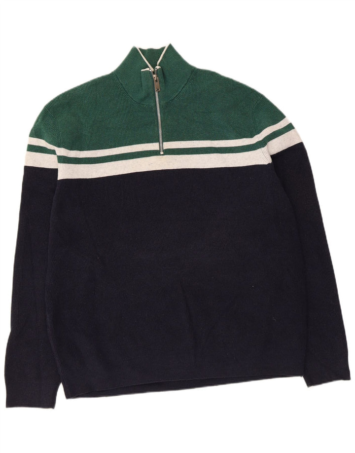 Marks & Spencer Herre sweater med lynlåshals XL Navy Blue Colourblock
