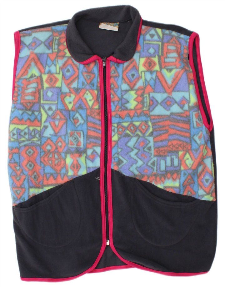 Vintage Herre Fleece Gilet UK 40 Stor flerfarvet geometrisk polyester