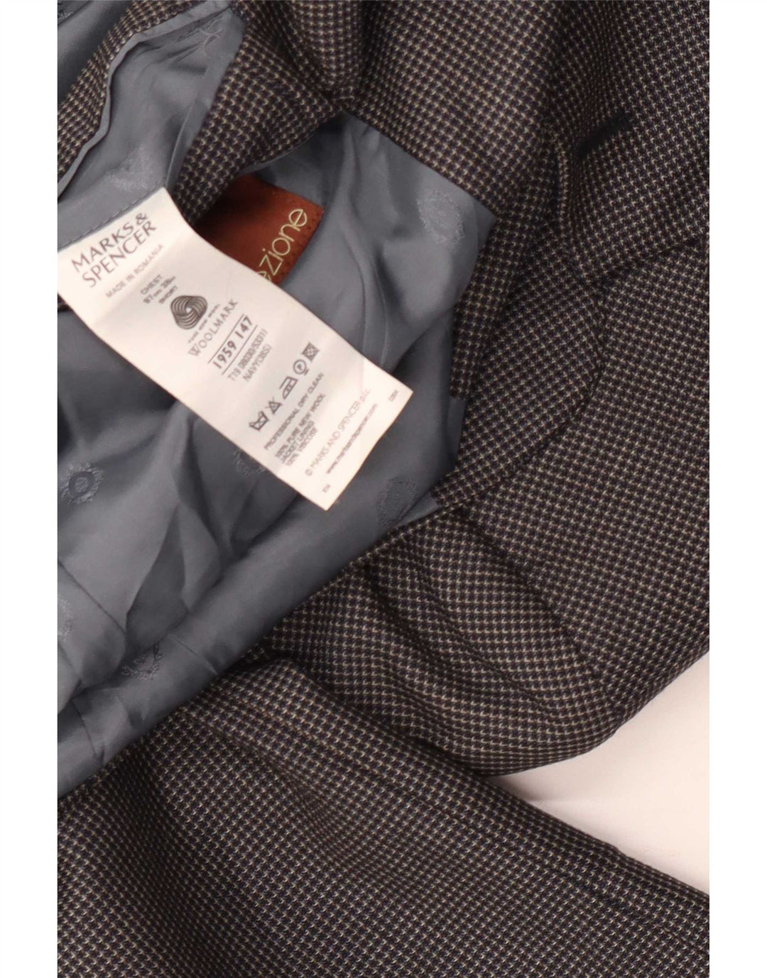 Marks & Spencer Herre Short Blazer Jacket UK 38 Medium Navy Blue Geometric