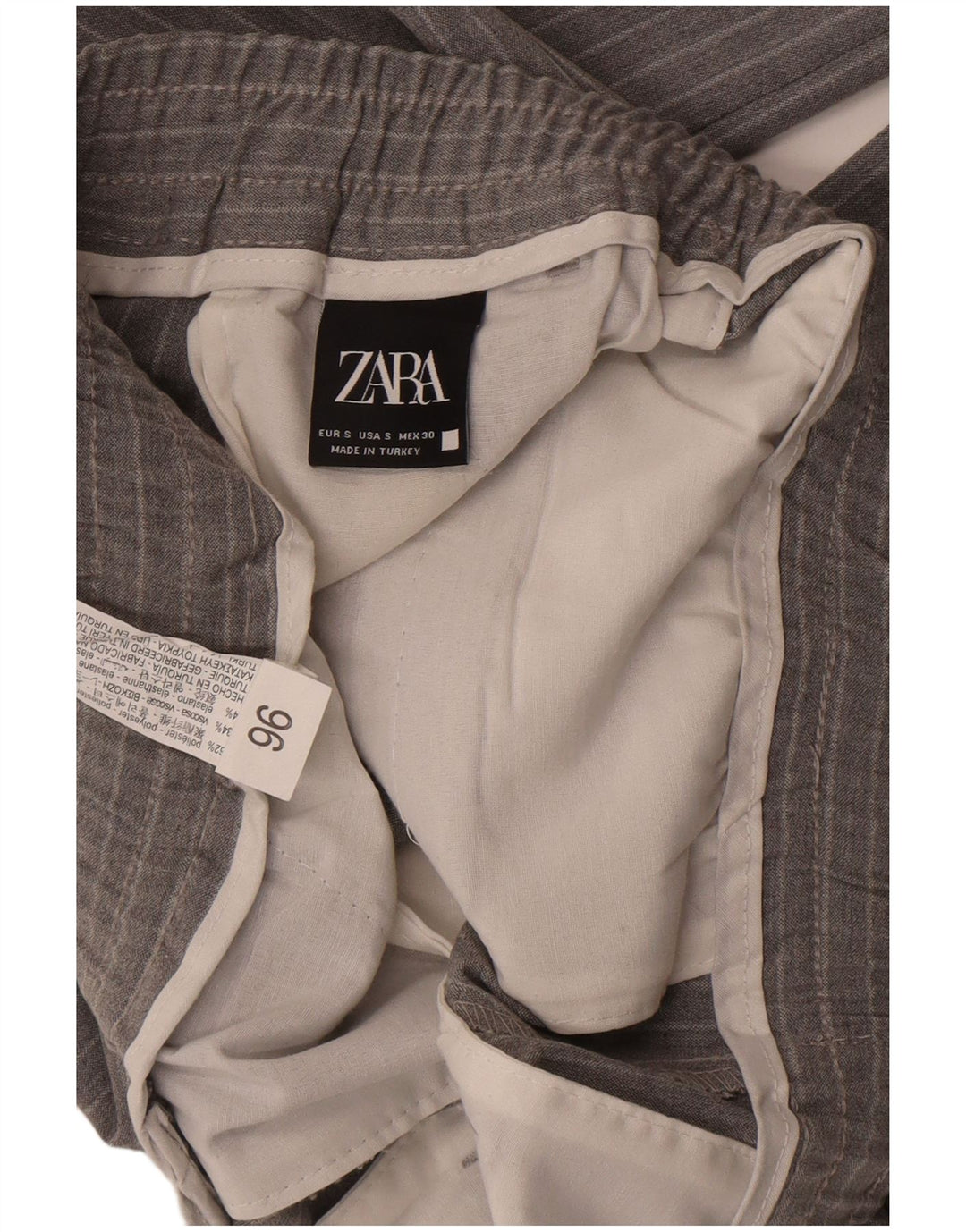 Zara Herre Slim Chino Bukser Small W29 L30 Gråstribet polyester