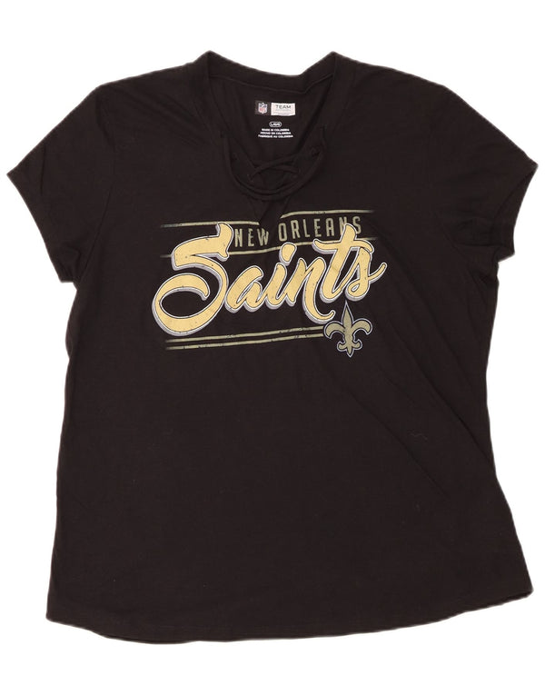 NFL Dame New Orleans Saints Grafisk T-Shirt Top UK 16 Stor Sort Bomuld