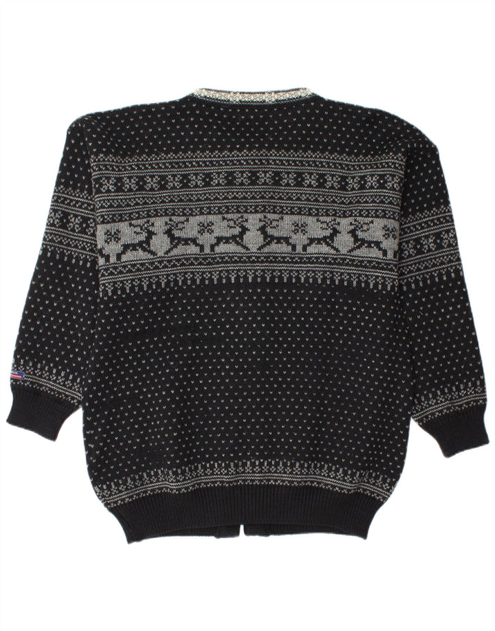 Norwool Herre Cardigan Sweater Medium Black Fair Isle New Wool