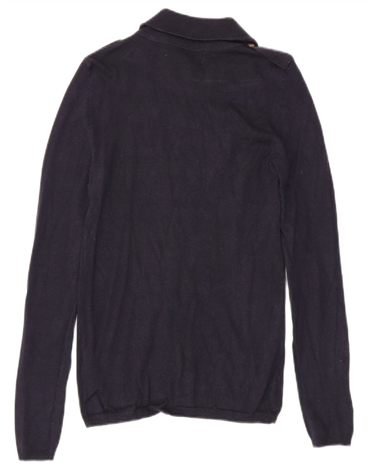 Zara Dame Zip Neck Jumper Sweater UK 12 Medium Navy Blue Viscose