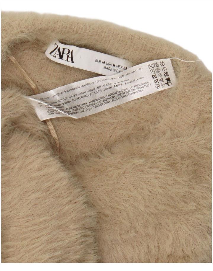 Zara Dame Cardigan Sweater UK 14 Medium Beige Nylon