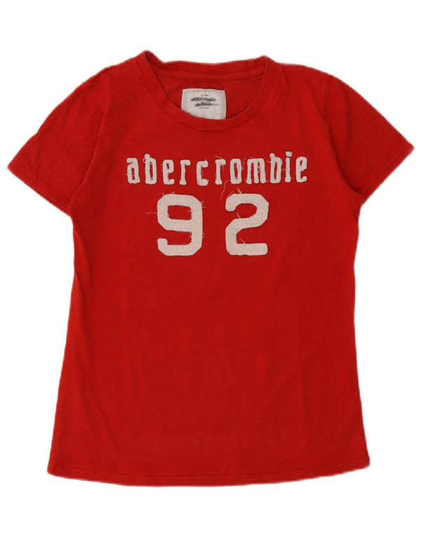 Abercrombie & Fitch Dame Grafisk T-Shirt Top UK 12 Medium Rød Bomuld
