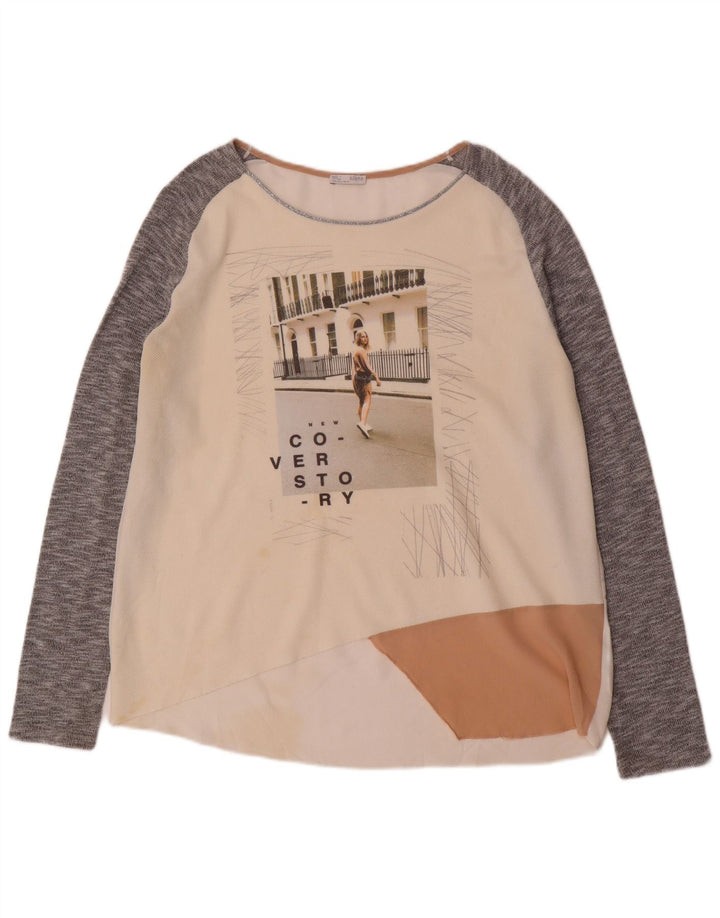 Zara Dame Grafisk Top Langærmet UK 16 Large White Colourblock
