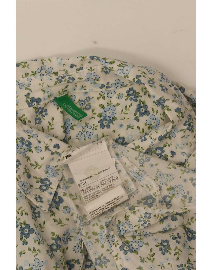 Benetton Womens Shirt UK 10 Small White Floral Cotton
