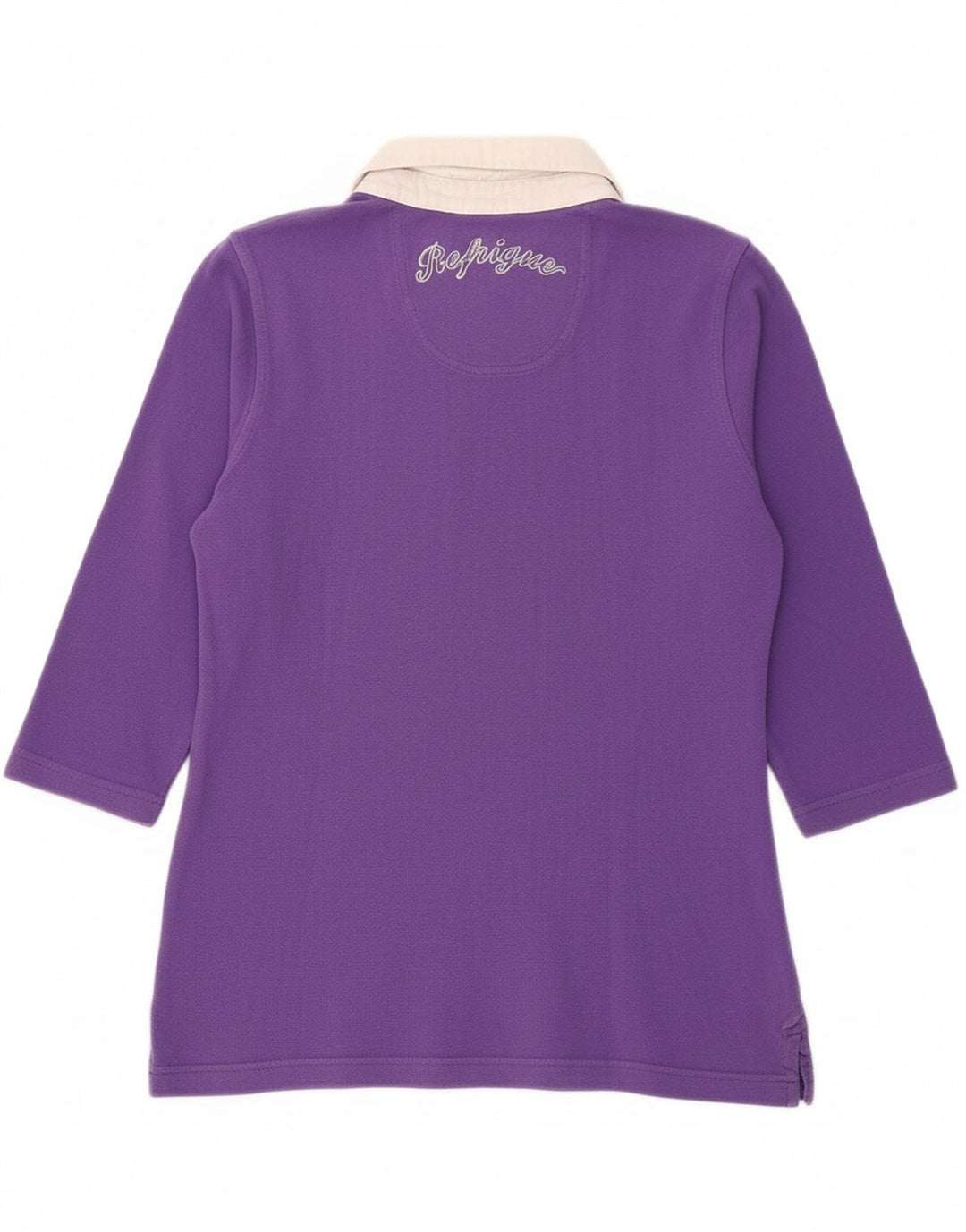 REFRIGUE Womens Graphic Polo Shirt UK 12 Medium Purple Colourblock