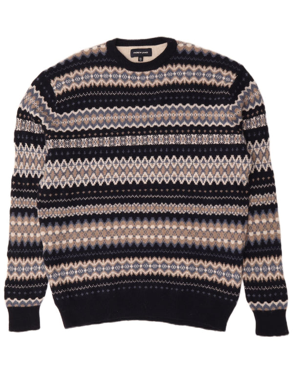 Andrew James Herre Crew Neck Jumper Sweater IT 56 2XL Navy Blue Fair Isle