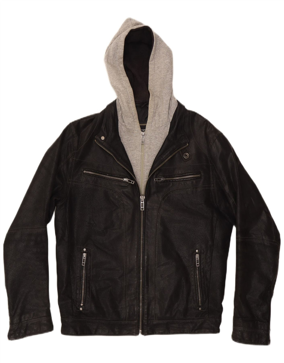 Angelo Litrico Herre hættelæderjakke UK 36 Small Black Colourblock