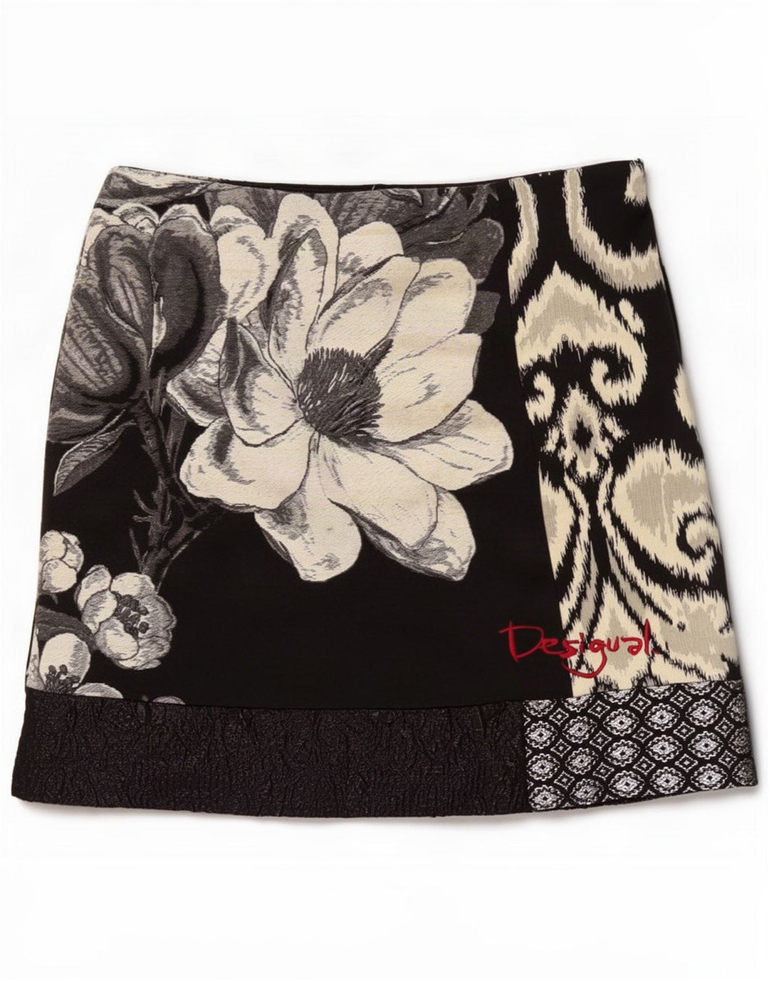 Desigual Dame Grafisk Mini Nederdel EU 40 Medium W32 Sort Floral Polyester
