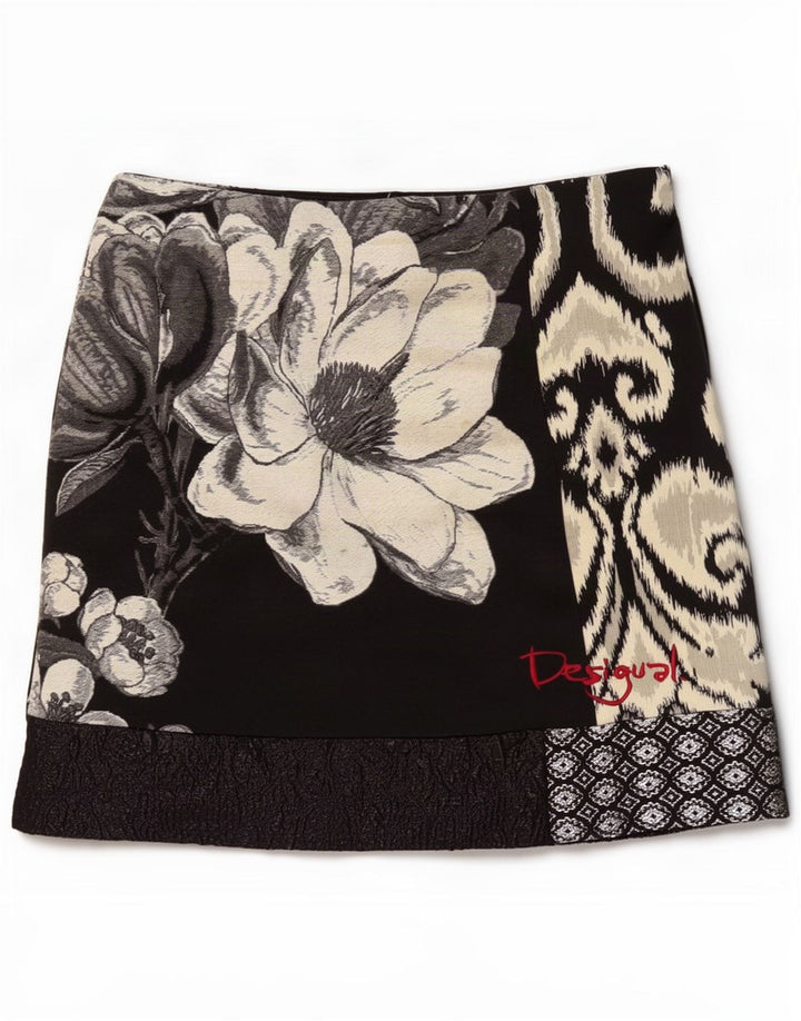 Desigual Dame Grafisk Mini Nederdel EU 40 Medium W32 Sort Floral Polyester