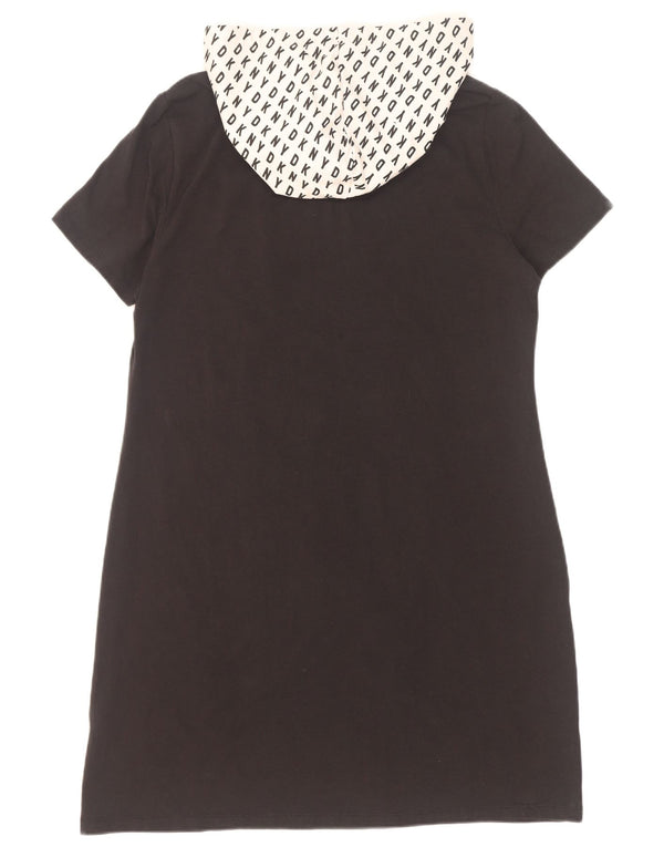 Dkny Kvinders Grafisk T-Shirt-kjole med hætte UK 18 XL Sort Colourblock Bomuld