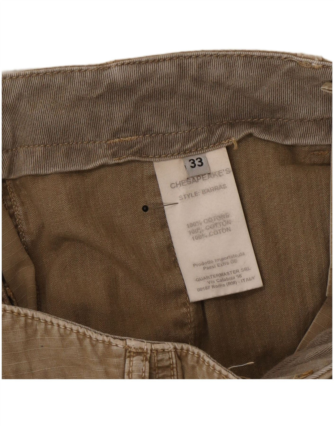 Vintage Herre Cargo Shorts W33 Medium Khaki Nålestribet Bomuld