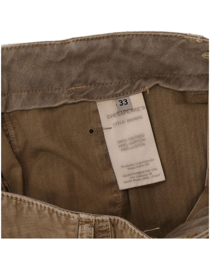 Vintage Herre Cargo Shorts W33 Medium Khaki Nålestribet Bomuld