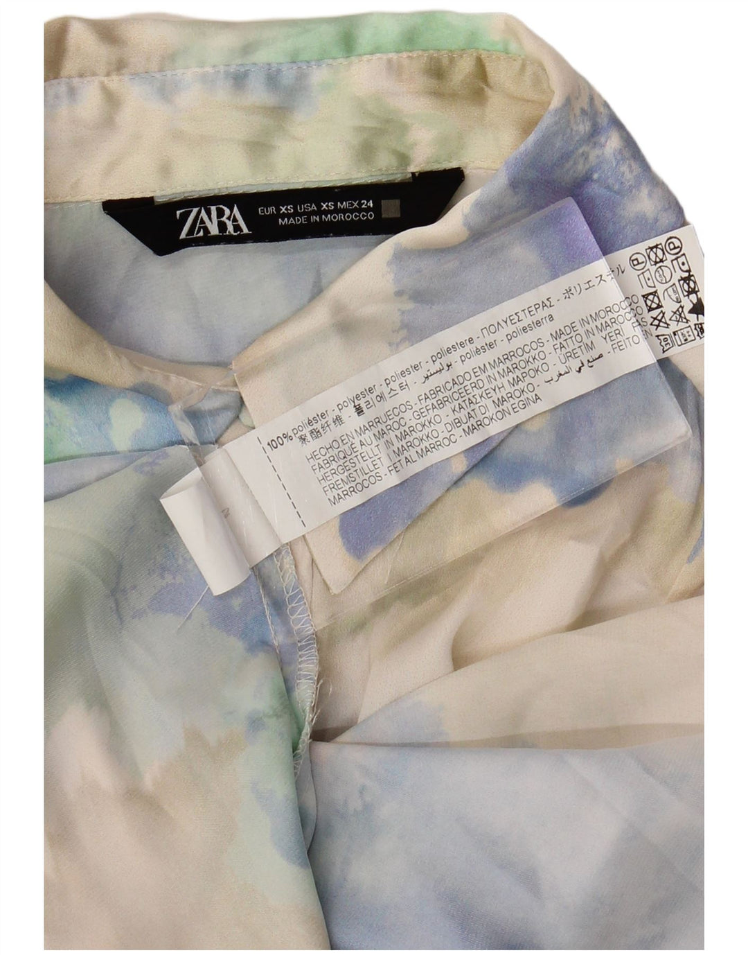 ZARA Oversized skjortekjole til kvinder UK 6 XS Flerfarvet Tie Dye Polyester