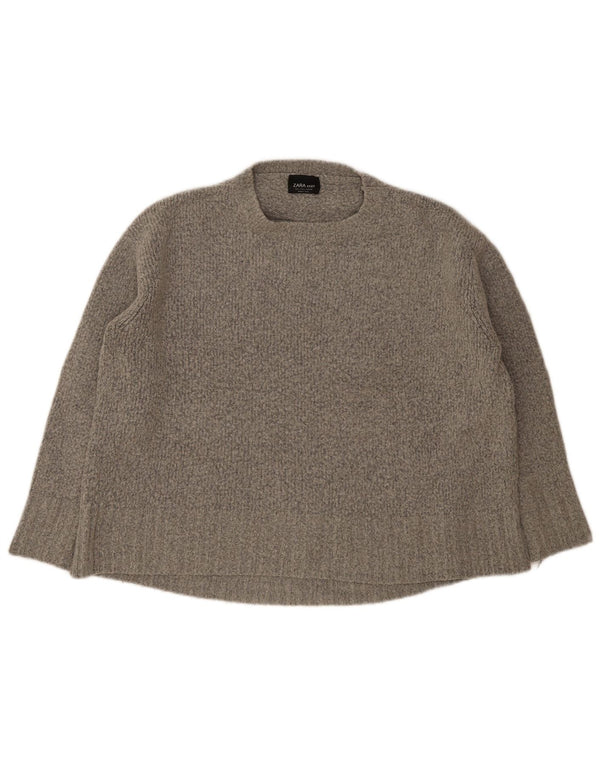 Zara Womens Oversized Crew Neck Jumper Sweater UK 10 Small Grey Acryl