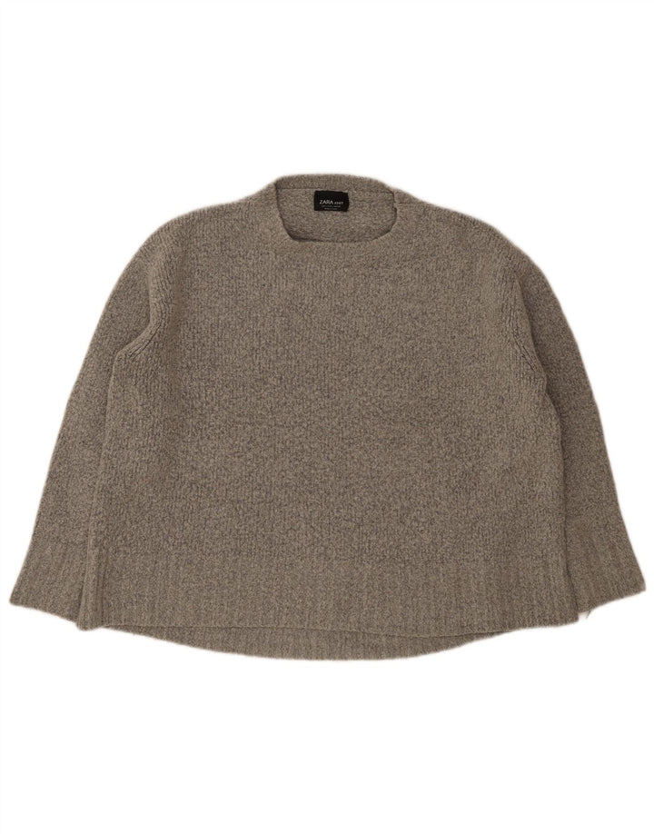 Zara Womens Oversized Crew Neck Jumper Sweater UK 10 Small Grey Acryl