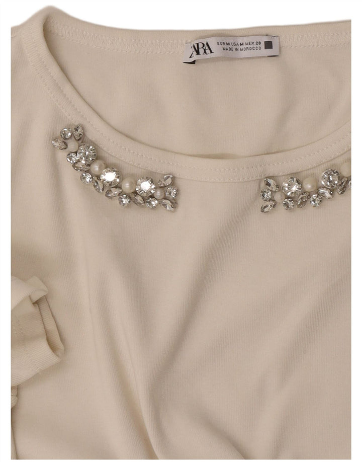 Zara T-Shirt Top UK 12 Medium Hvid