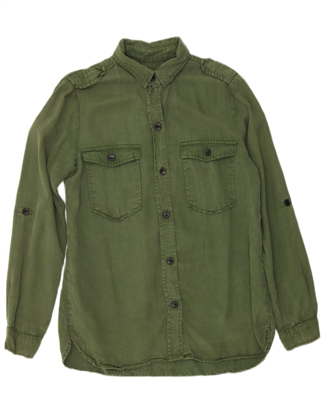 Zara Militærskjorte til kvinder UK 12 Medium Green Lyocell