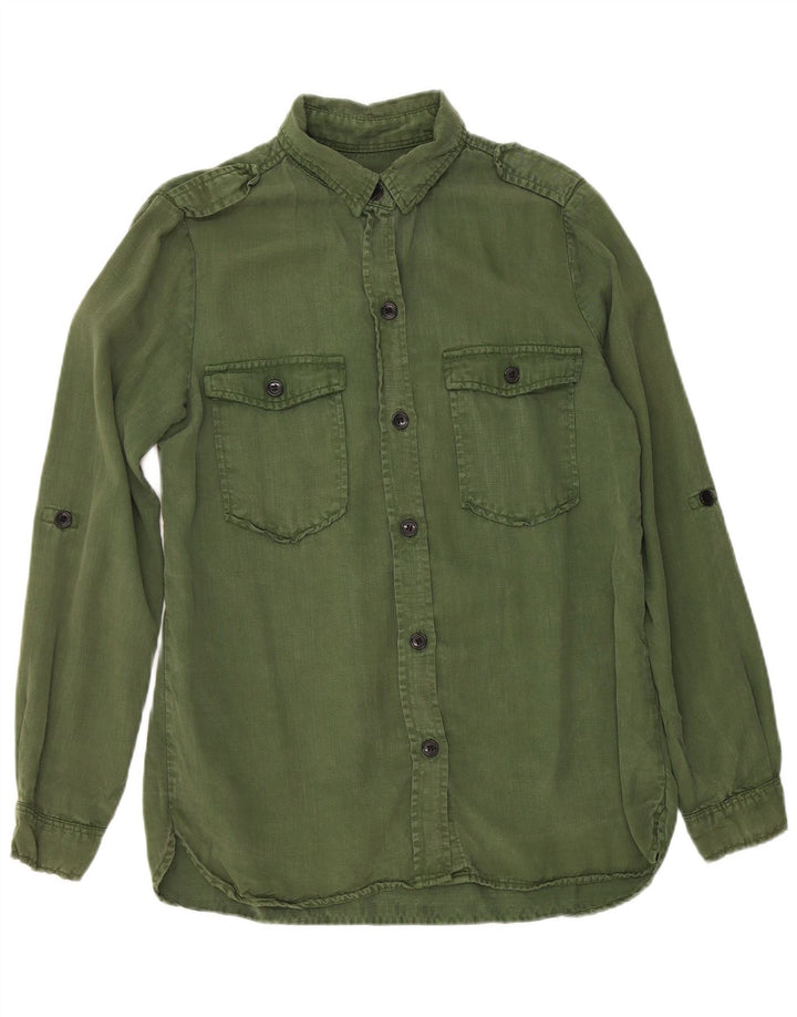 Zara Militærskjorte til kvinder UK 12 Medium Green Lyocell