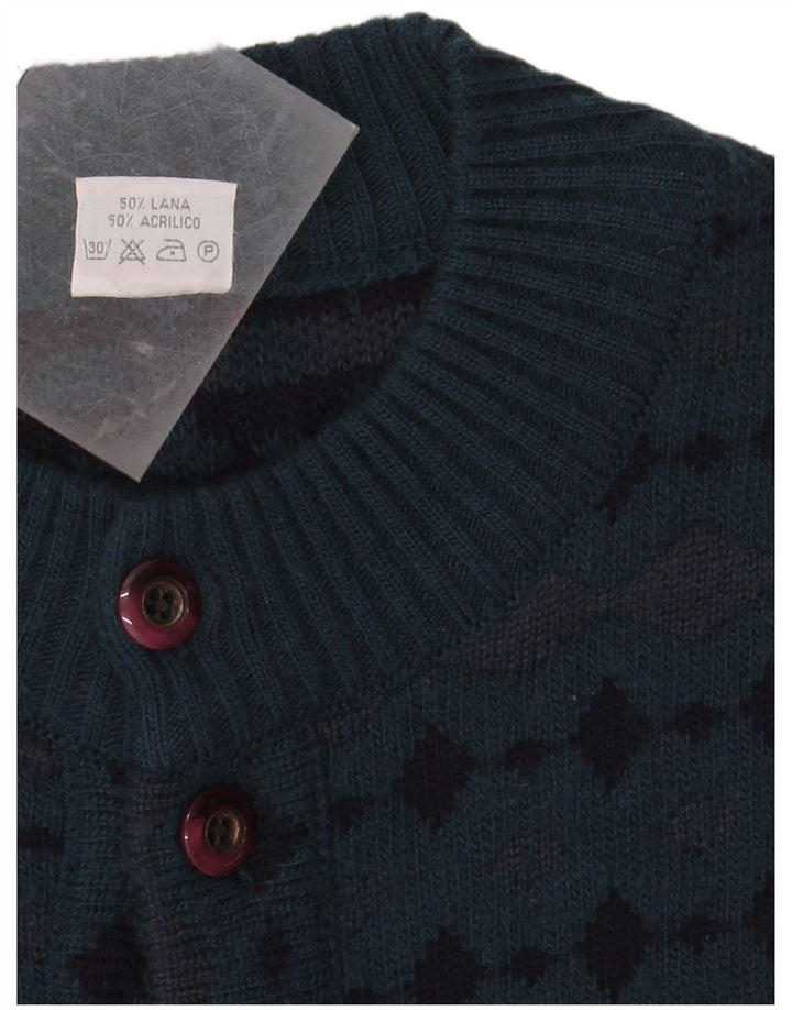 BERNARDINI Herre cardigan sweater Medium Blue Argyle/Diamond Wool
